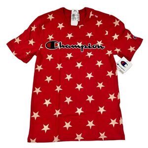 NWT Champion Men’s Red Cotton Heritage T-Shirt US S Star Align Tee | $55
